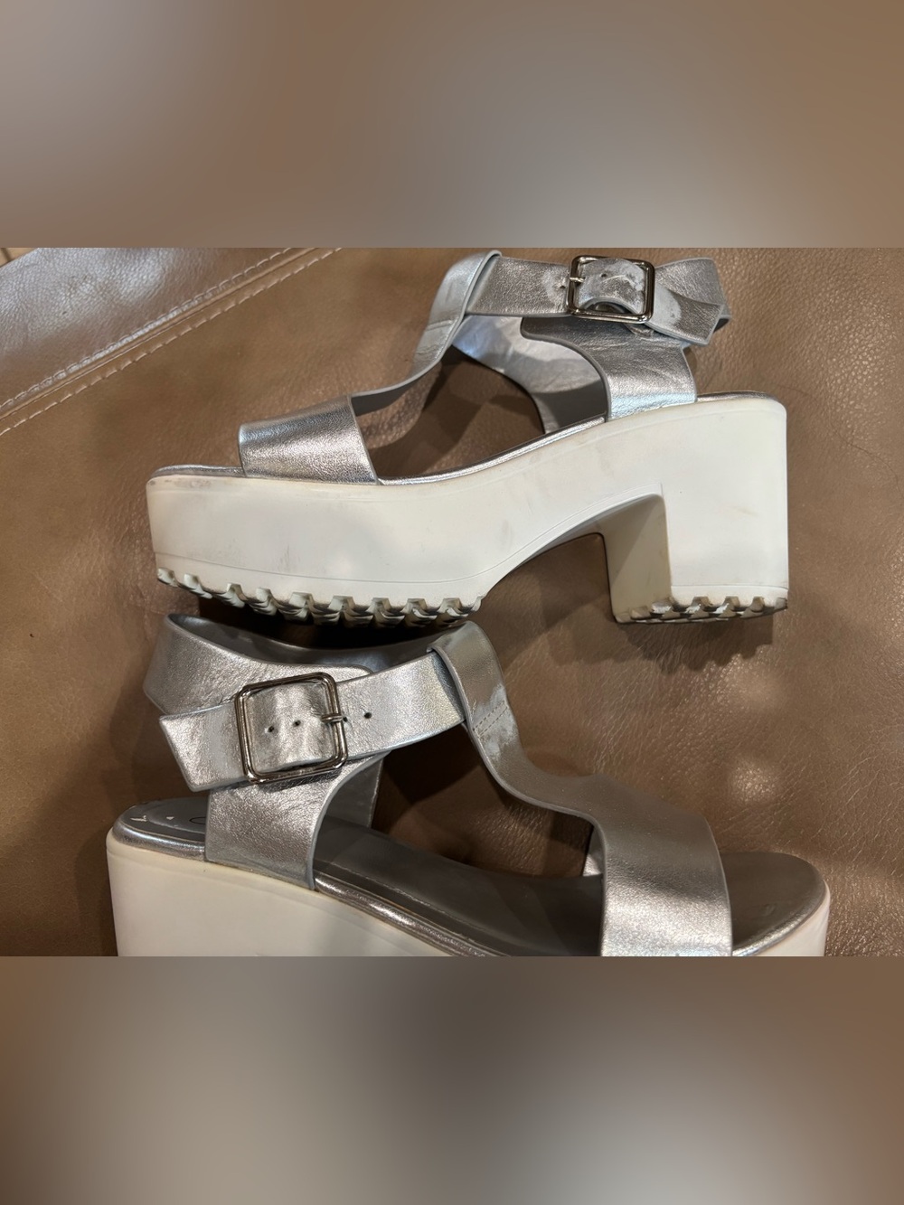J Adam’s Metallic Silver 3 inch Platform Sandal with White Lug Sole - Picture 7 of 8